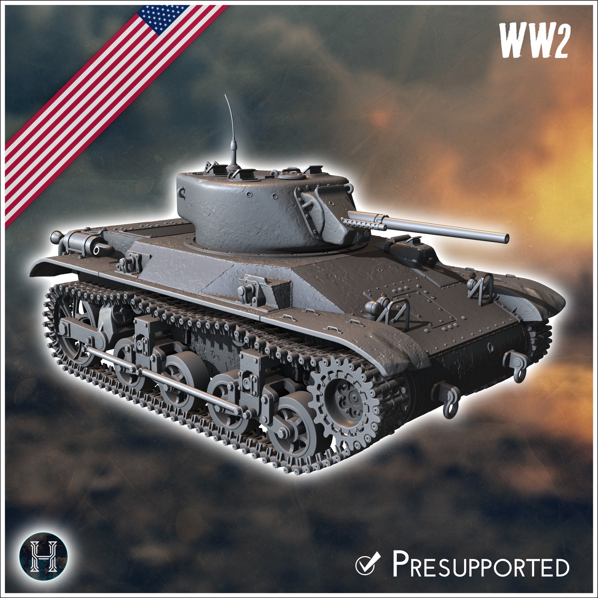 M22 Locust (combat damaged version) - USA US Army Western Front Normandy Africa Bulge WWII D-Day
